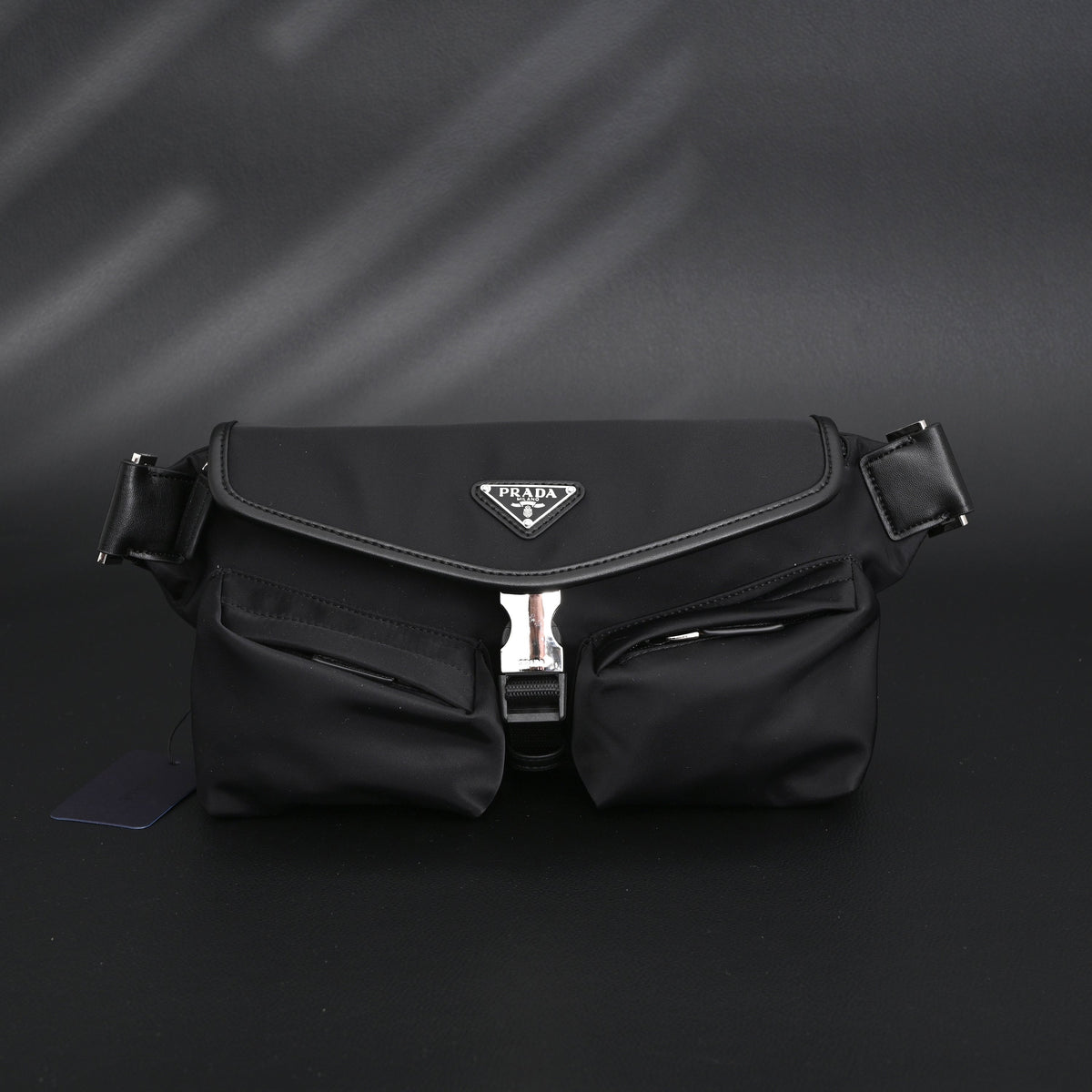 Prada Nylon Black Belt Bag with Silver Logo - Black with Silver-Tone Hardware product image 3, provided for visual reference