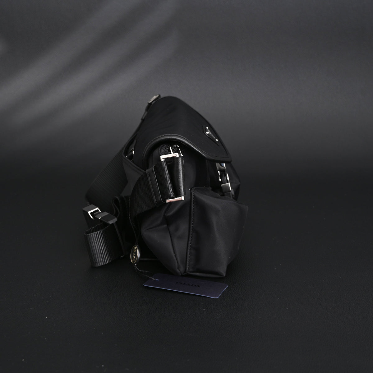 Prada Nylon Black Belt Bag with Silver Logo - Black with Silver-Tone Hardware product image 4, provided for visual reference