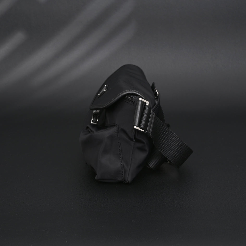 Prada Nylon Black Belt Bag with Silver Logo - Black with Silver-Tone Hardware product image 6, provided for visual reference
