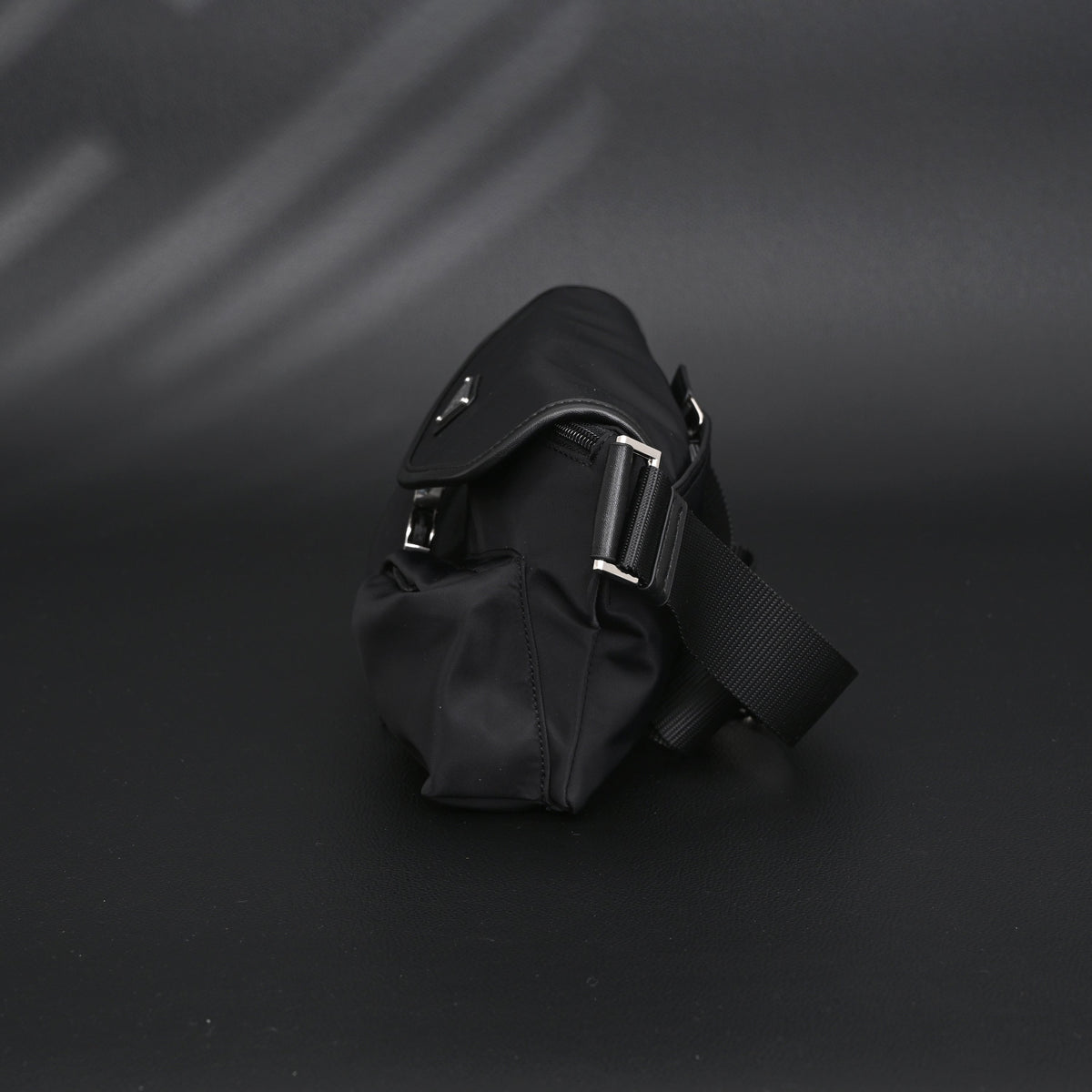 Prada Nylon Black Belt Bag with Silver Logo - Black with Silver-Tone Hardware product image 6, provided for visual reference