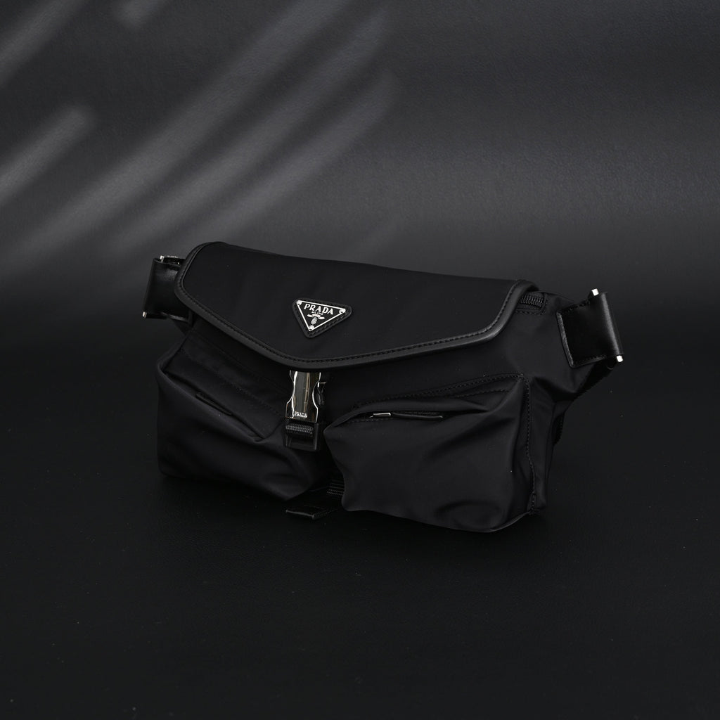 Prada Nylon Black Belt Bag with Silver Logo - Black with Silver-Tone Hardware product image 7, provided for visual reference
