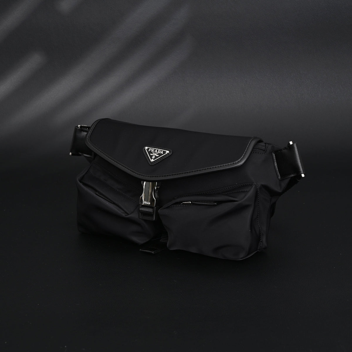 Prada Nylon Black Belt Bag with Silver Logo - Black with Silver-Tone Hardware product image 7, provided for visual reference