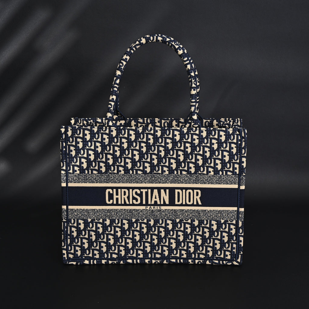 Christian Dior Large Book Tote – Blue Oblique Embroidery - Blue with Beige Contrast product image 1, provided for visual