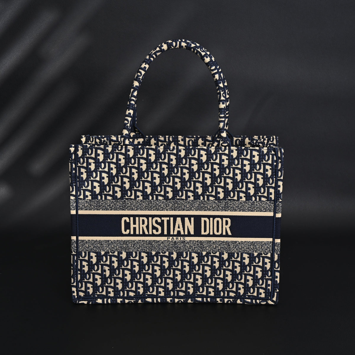 Christian Dior Large Book Tote – Blue Oblique Embroidery - Blue with Beige Contrast product image 1, provided for visual