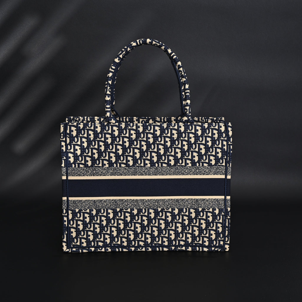 Christian Dior Large Book Tote – Blue Oblique Embroidery - Blue with Beige Contrast product image 2, provided for visual