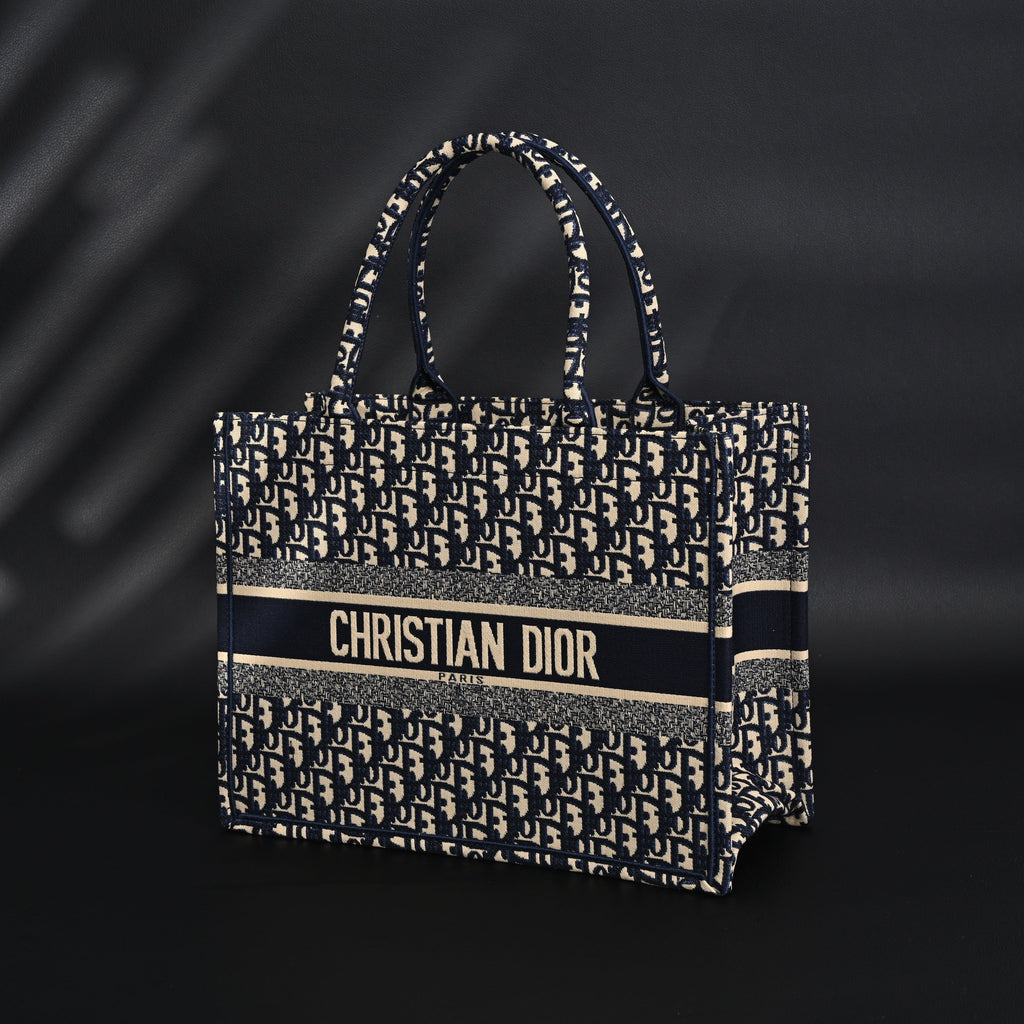 Christian Dior Large Book Tote – Blue Oblique Embroidery - Blue with Beige Contrast product image 4, provided for visual