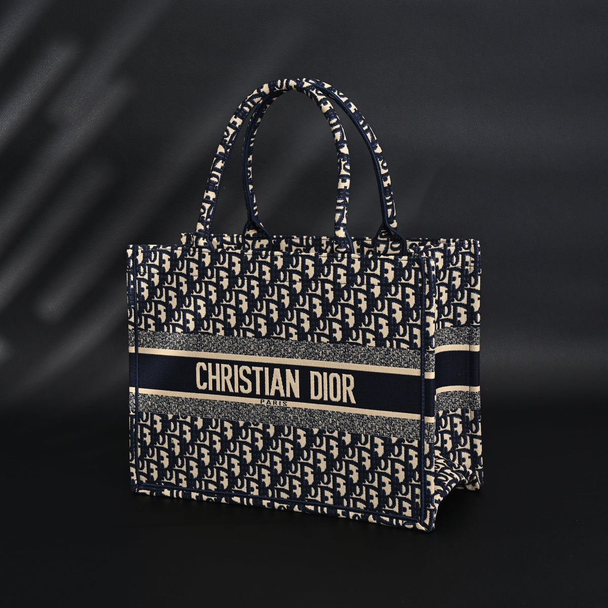 Christian Dior Large Book Tote – Blue Oblique Embroidery - Blue with Beige Contrast product image 4, provided for visual