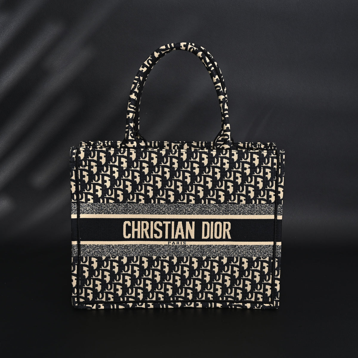 Christian Dior Medium Book Tote – Black Oblique Embroidery - Black with Beige Contrast product image 1, provided for visual