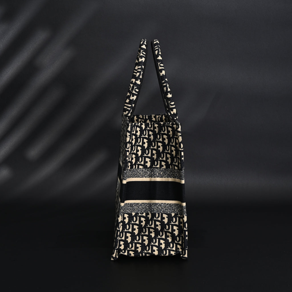 Christian Dior Medium Book Tote – Black Oblique Embroidery - Black with Beige Contrast product image 16, provided for visual
