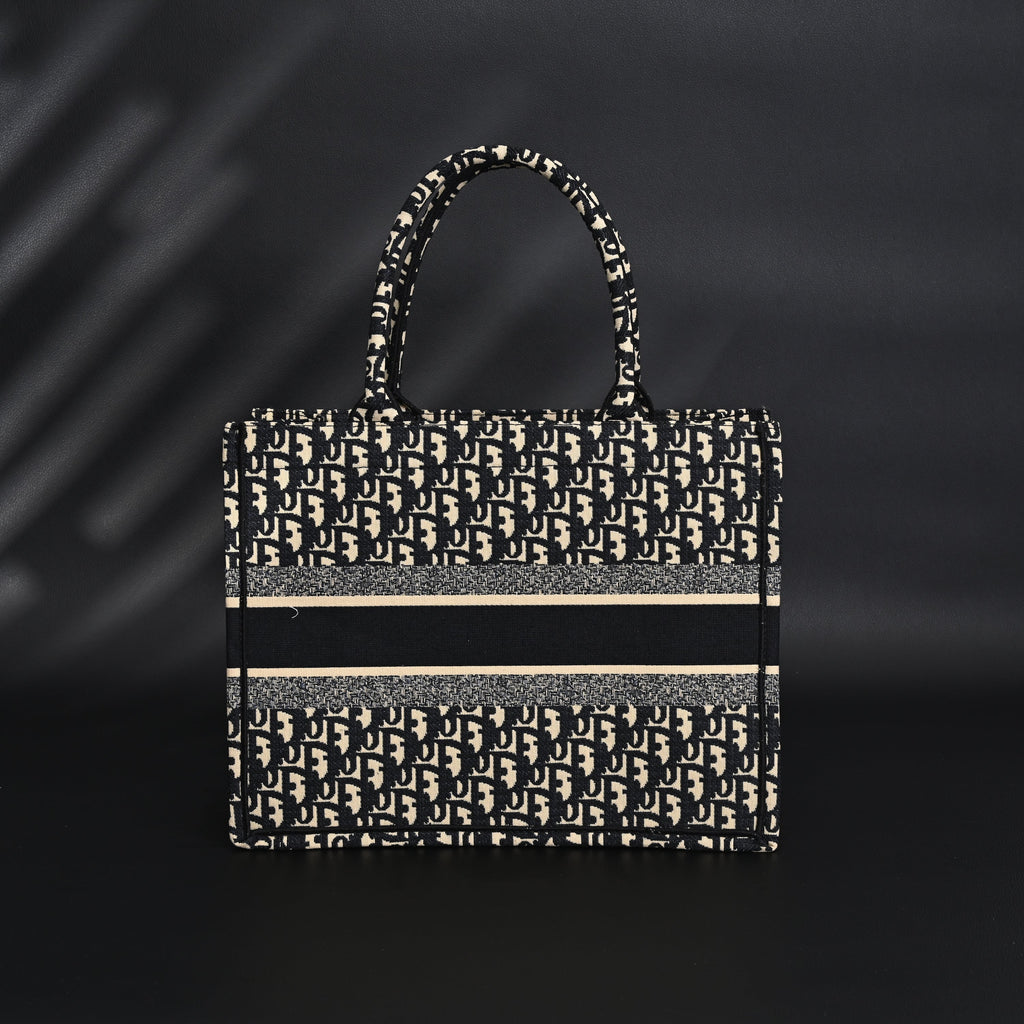 Christian Dior Medium Book Tote – Black Oblique Embroidery - Black with Beige Contrast product image 2, provided for visual