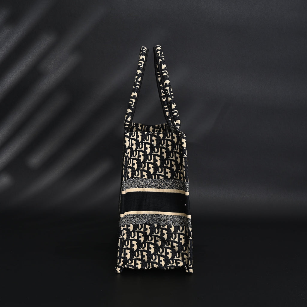 Christian Dior Medium Book Tote – Black Oblique Embroidery - Black with Beige Contrast product image 3, provided for visual