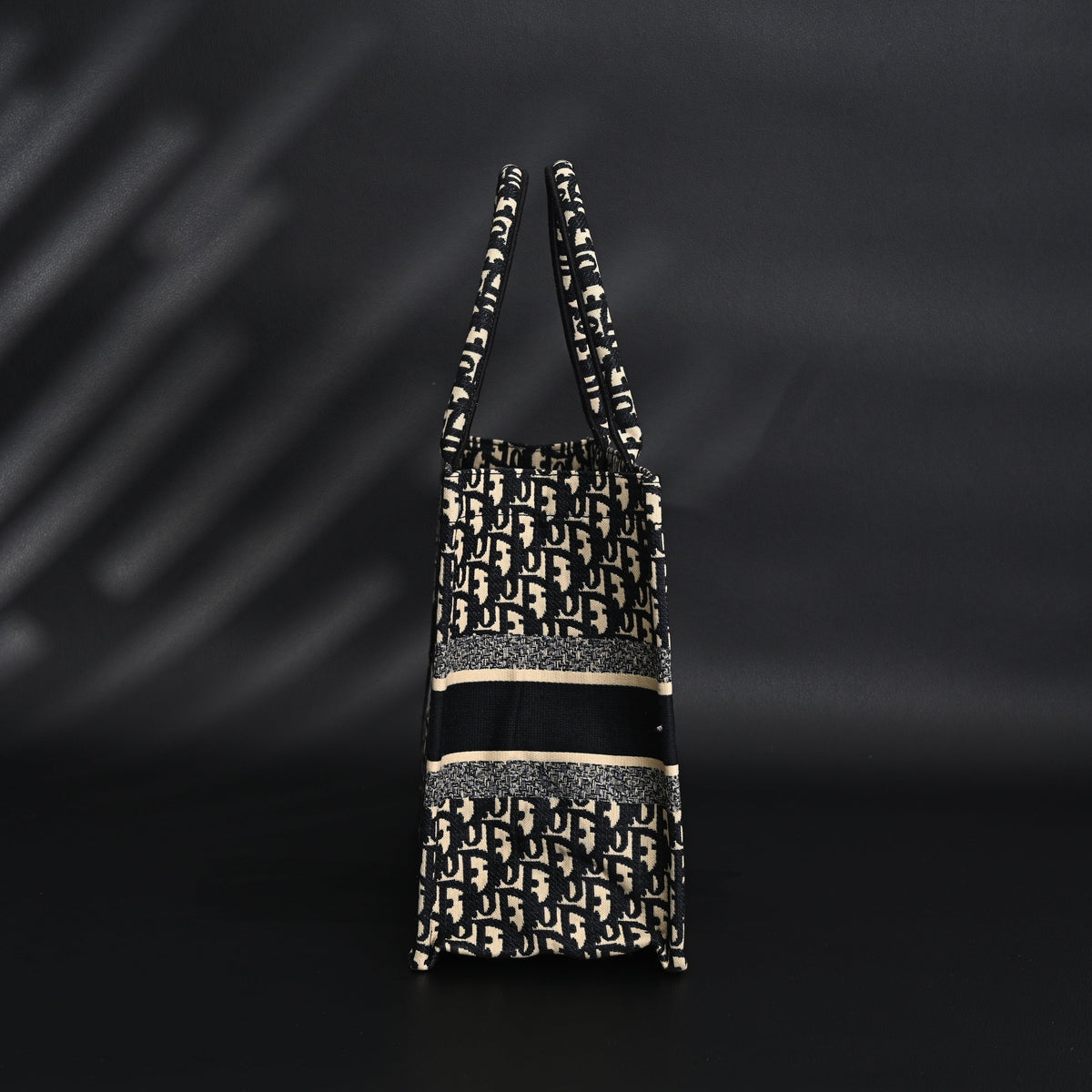Christian Dior Medium Book Tote – Black Oblique Embroidery - Black with Beige Contrast product image 3, provided for visual