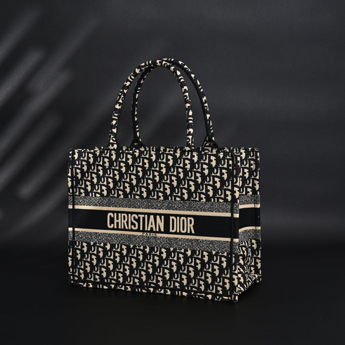 Christian Dior Medium Book Tote – Black Oblique Embroidery - Black with Beige Contrast product image 4, provided for visual