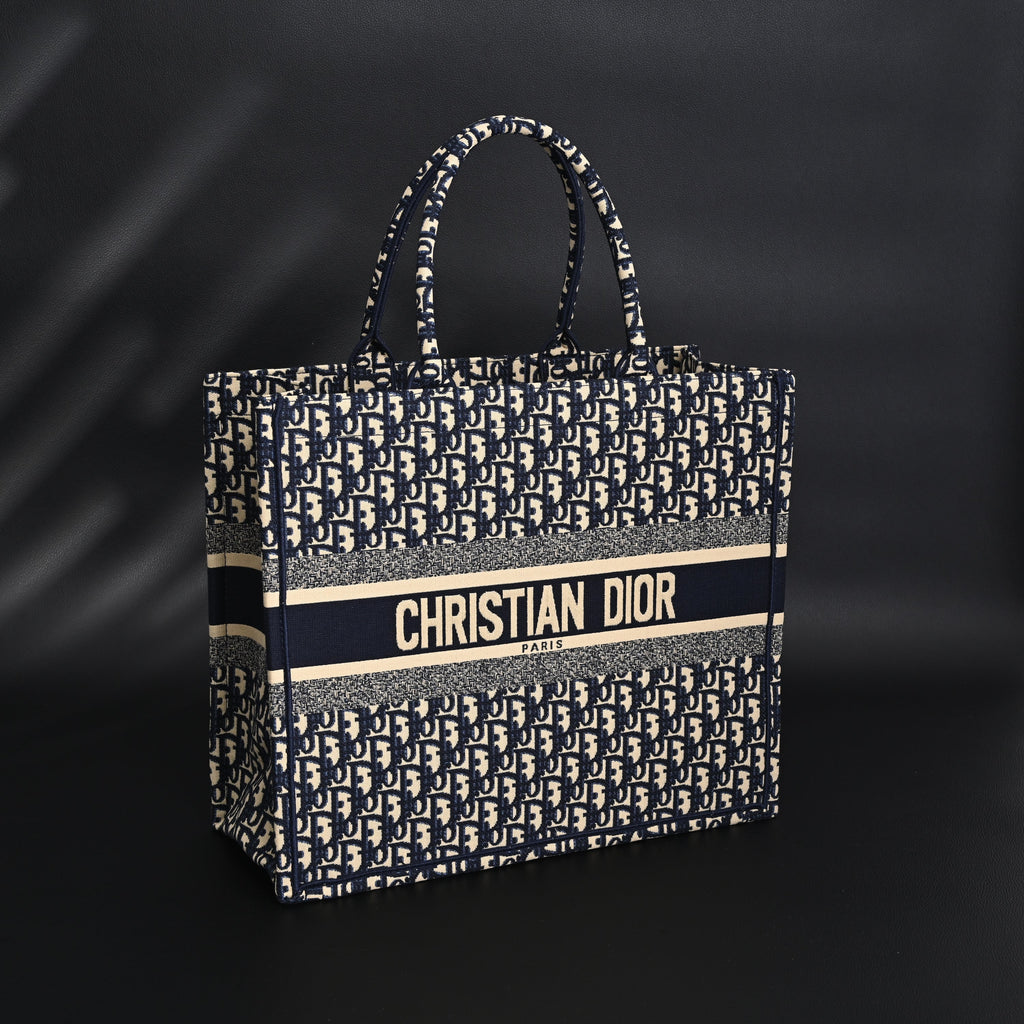 Christian Dior Large Book Tote – Blue Oblique Embroidery - Navy Blue product image 15, provided for visual reference and