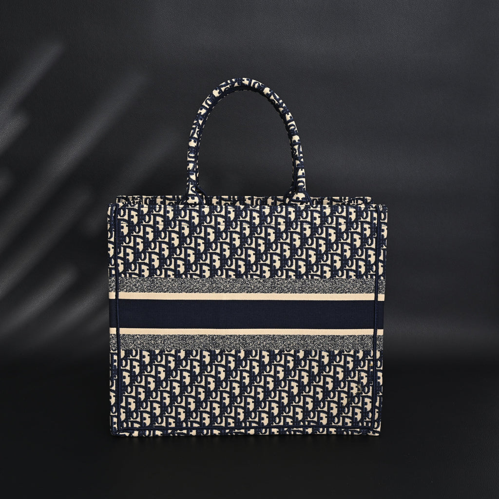 Christian Dior Large Book Tote – Blue Oblique Embroidery - Navy Blue product image 2, provided for visual reference and