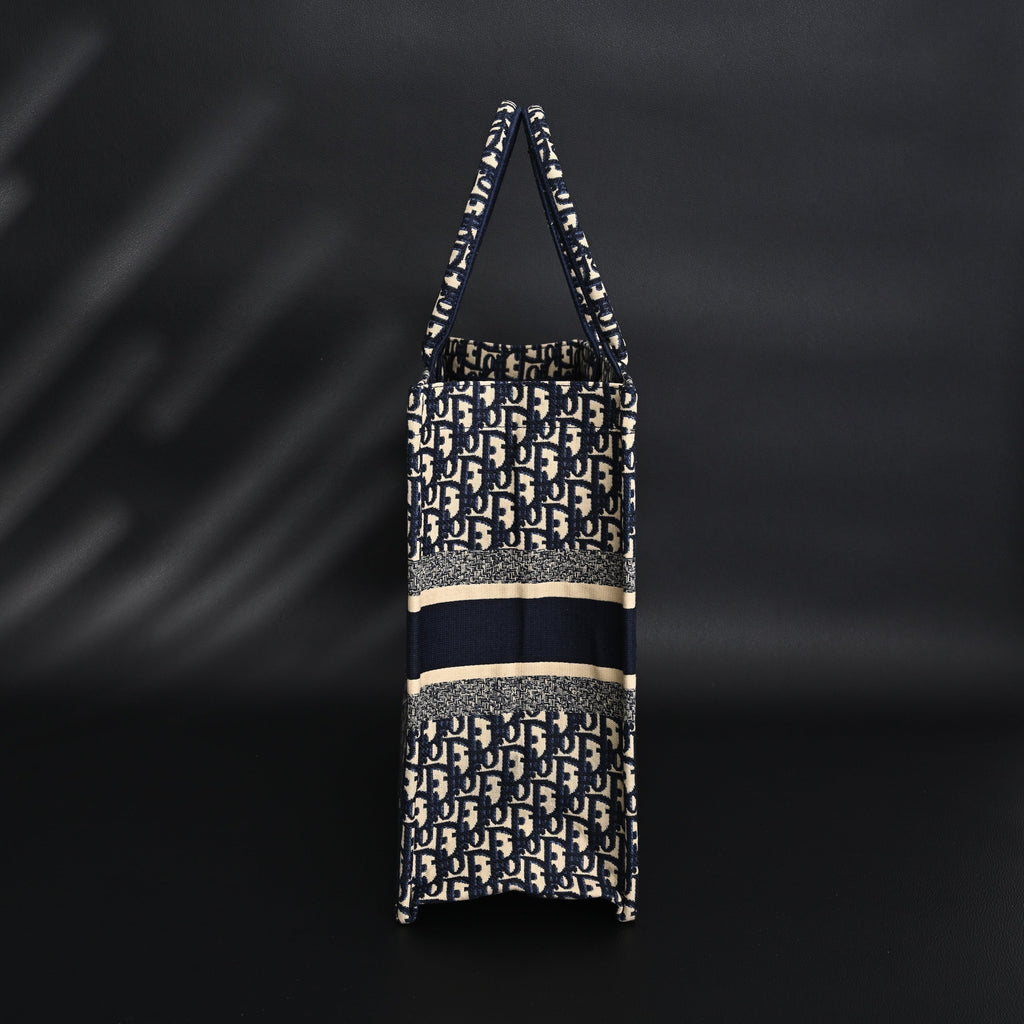 Christian Dior Large Book Tote – Blue Oblique Embroidery - Navy Blue product image 3, provided for visual reference and