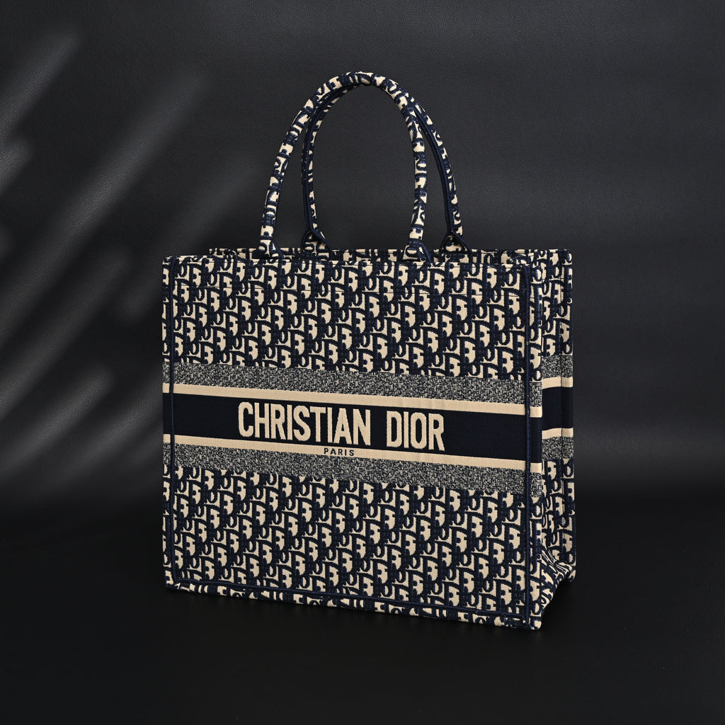 Christian Dior Large Book Tote – Blue Oblique Embroidery - Navy Blue product image 4, provided for visual reference and