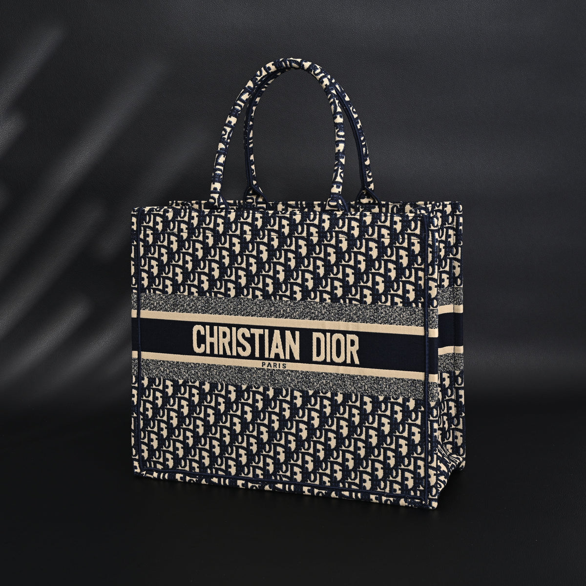 Christian Dior Large Book Tote – Blue Oblique Embroidery - Navy Blue product image 4, provided for visual reference and