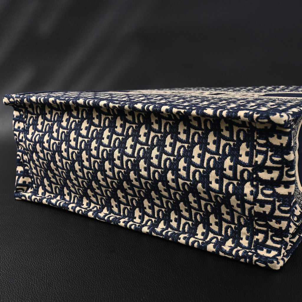 Christian Dior Large Book Tote – Blue Oblique Embroidery - Navy Blue product image 5, provided for visual reference and