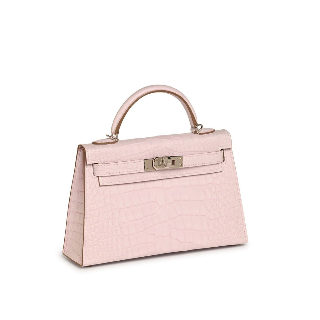 Mauve Pale Crocodile Mini Kelly Handbag product image 2, provided for visual reference and product detail review