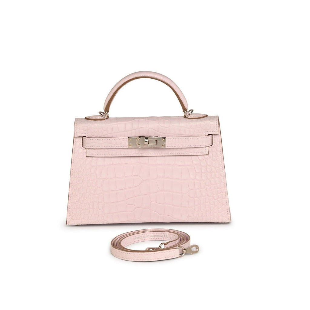 Mauve Pale Crocodile Mini Kelly Handbag product image 1, provided for visual reference and product detail review
