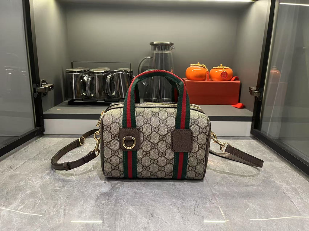 Gucci Mini GG Handbag - Beige and Dark Brown product image 9, provided for visual reference and product detail review