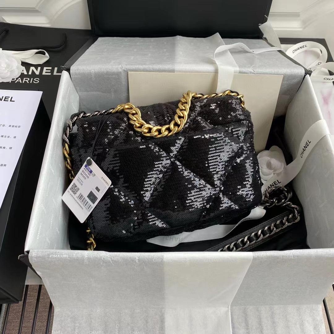 Chanel Sequin 19 Flap Bag Black product image 2, provided for visual reference and product detail review