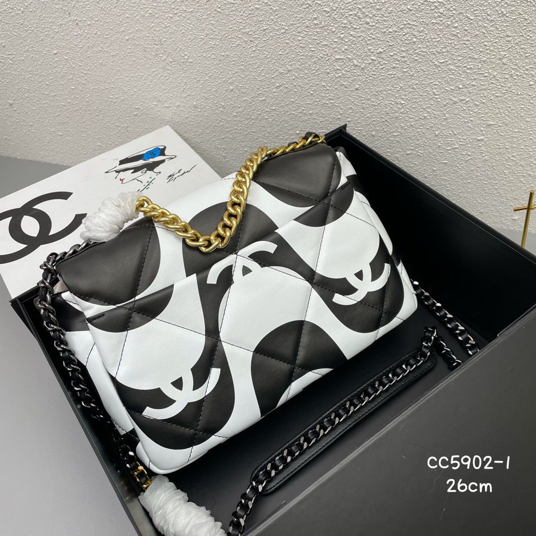 Chanel 19 Flap Bag Medium Black Ecru - Ecru and Black product image 3, provided for visual reference and product detail