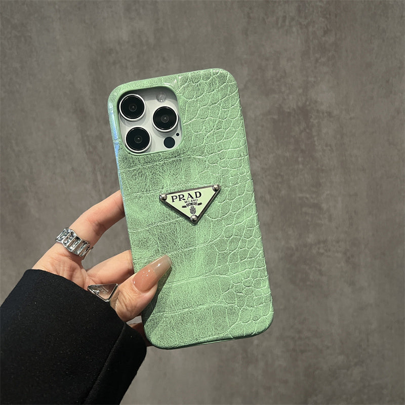Prada Green Croco Embossed Leather iPhone Case product image 1, provided for visual reference and product detail review