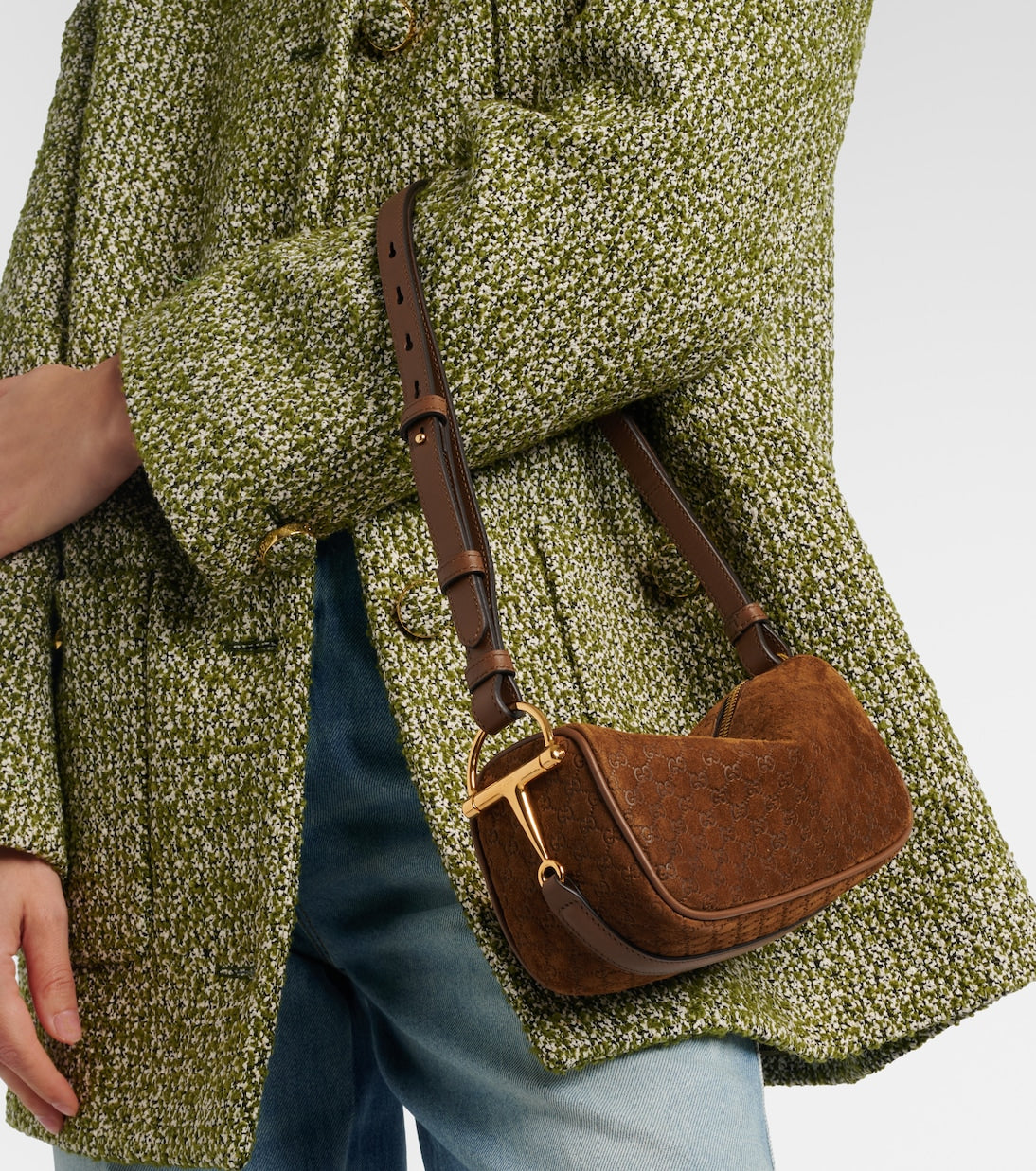 Gucci Half Horsebit Suede Shoulder Bag product image 7, provided for visual reference and product detail review