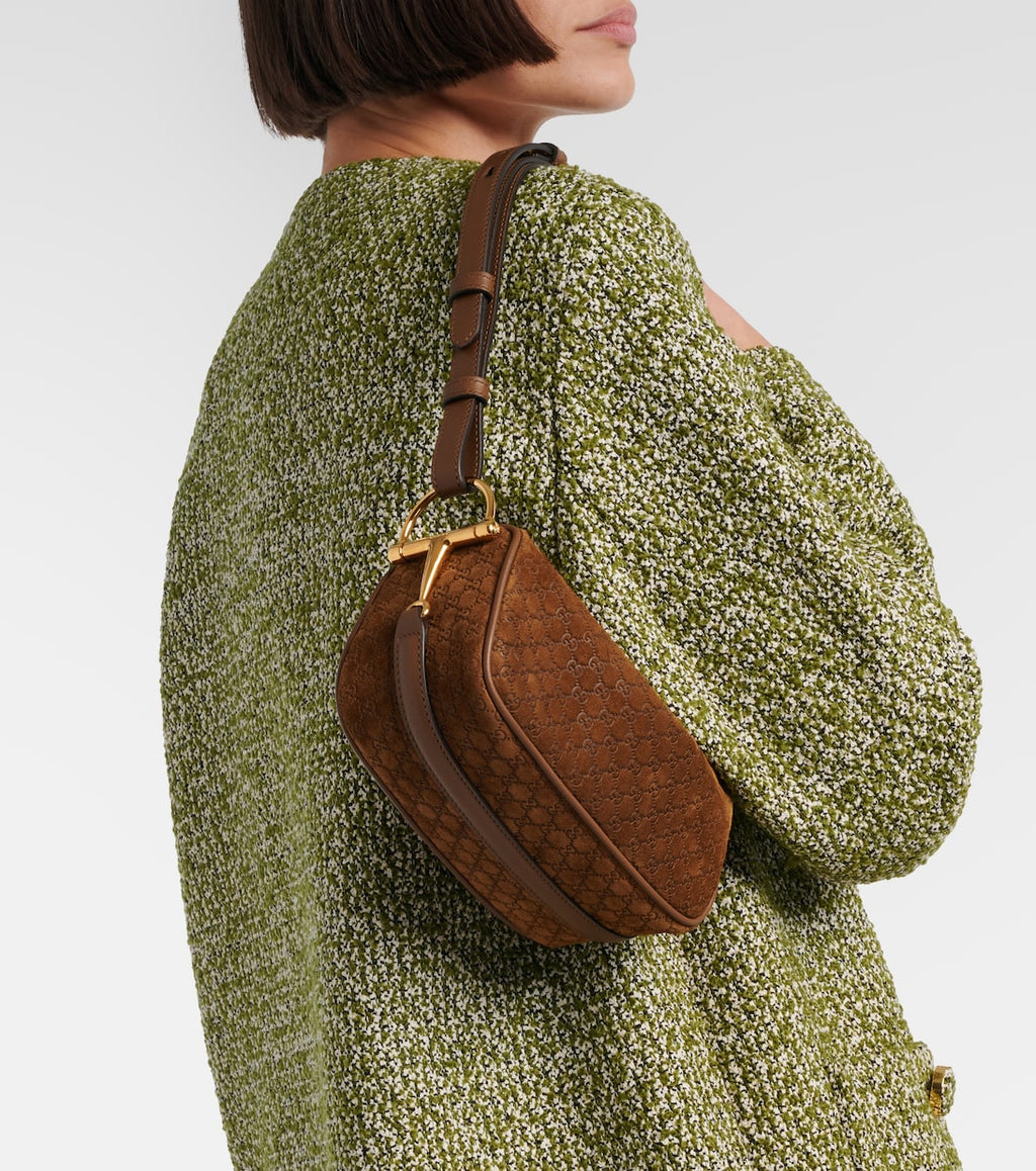 Gucci Half Horsebit Suede Shoulder Bag product image 3, provided for visual reference and product detail review