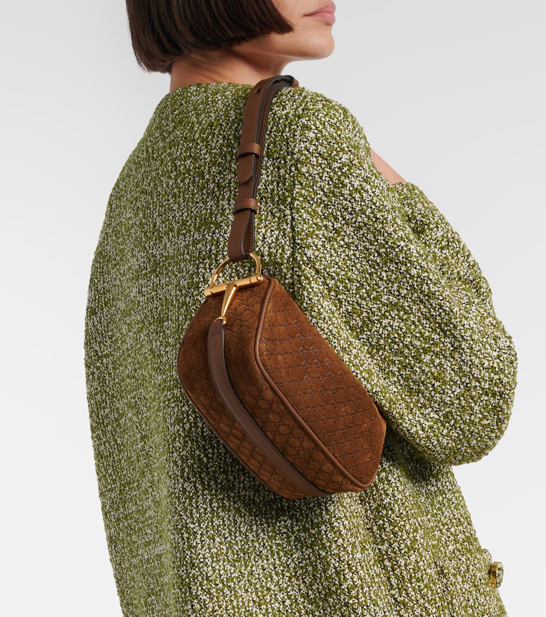 Gucci Half Horsebit Suede Shoulder Bag product image 3, provided for visual reference and product detail review