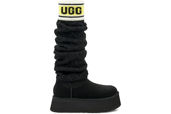 UGG Classic Sweater Letter Tall Boot - Black (Women) product image 1, provided for visual reference and product detail review