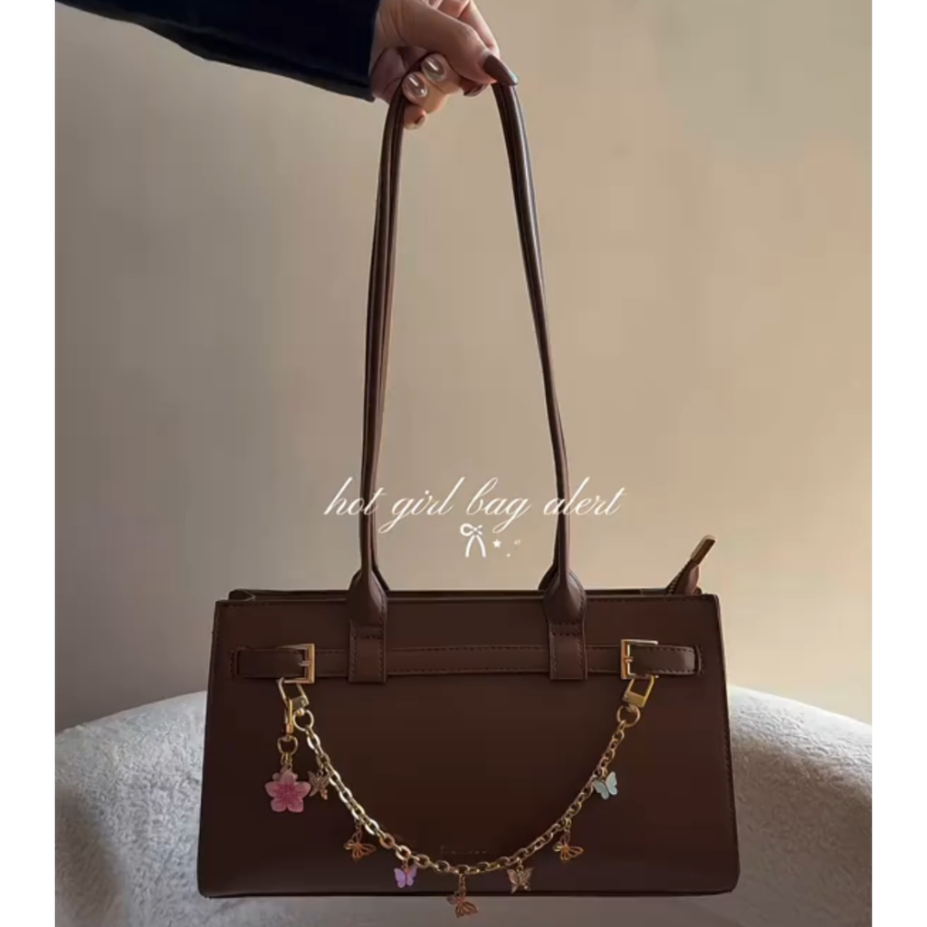 Mossdoom Aurelia Leather Handle Shoulder Bag with Custom Flower Chain product image 1, provided for visual reference and