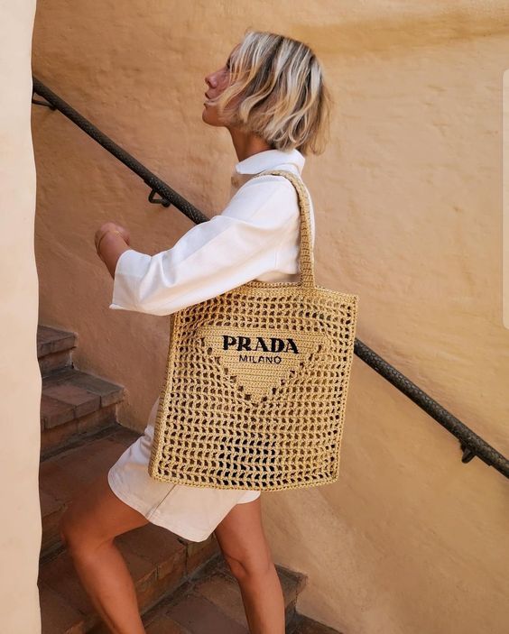 Prada Women Natural Crochet Tote Bag-Khaki product image 4, provided for visual reference and product detail review