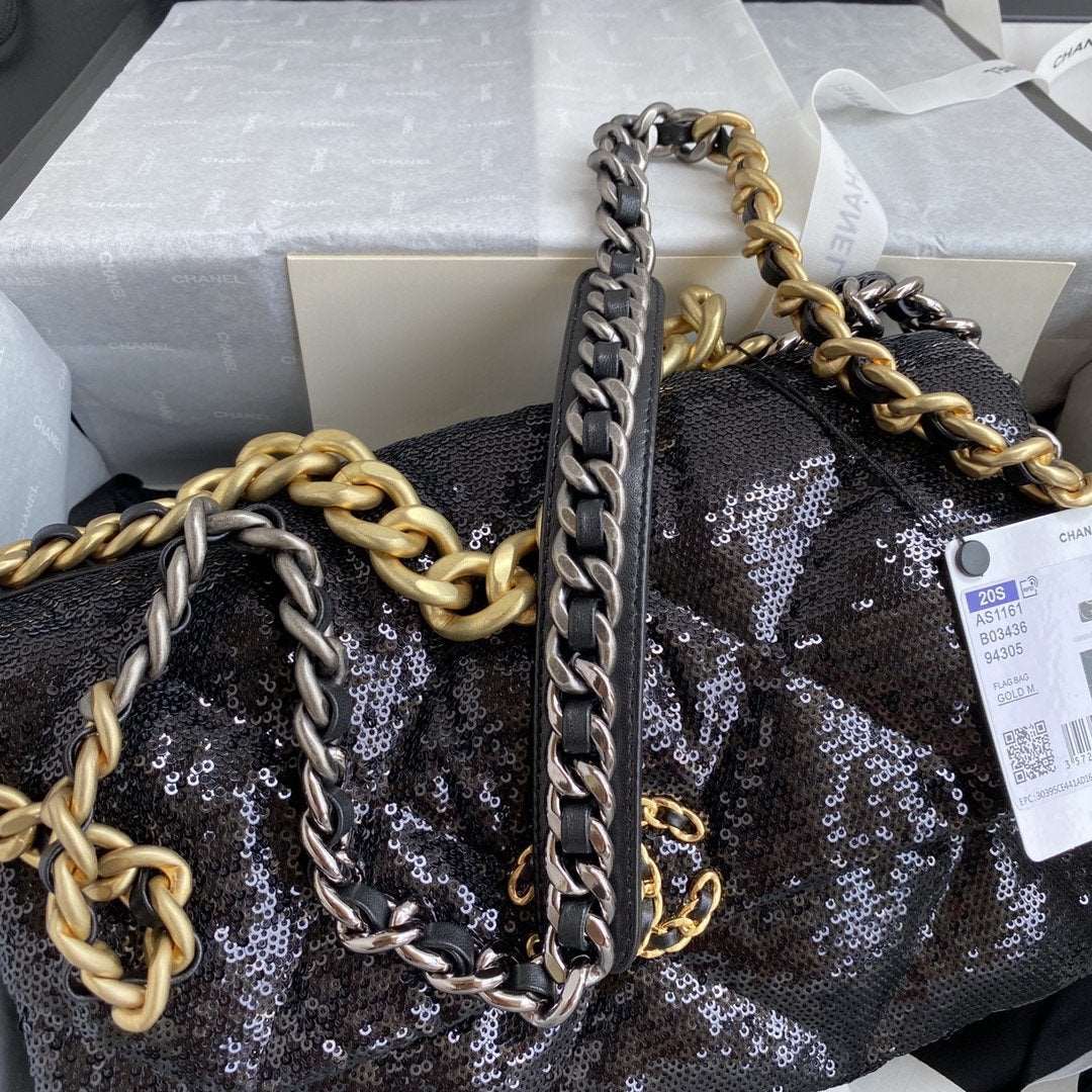 Chanel 19 Sequin Flap Bag Black product image 5, provided for visual reference and product detail review