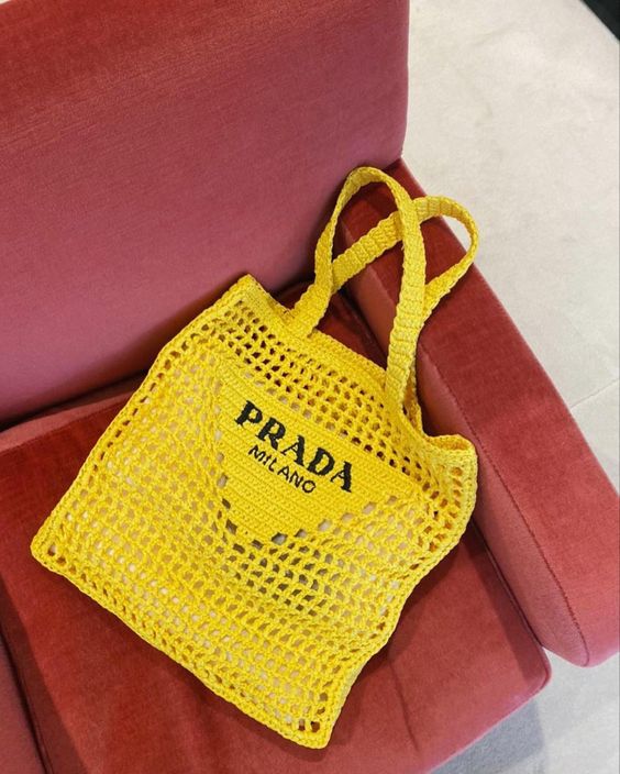 Prada Women Natural Crochet Tote Bag-Yellow product image 6, provided for visual reference and product detail review