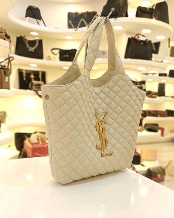 Saint Laurent Icare Extra Large Embellished Quilted Leather Tote Handbag - White product image 2, provided for visual