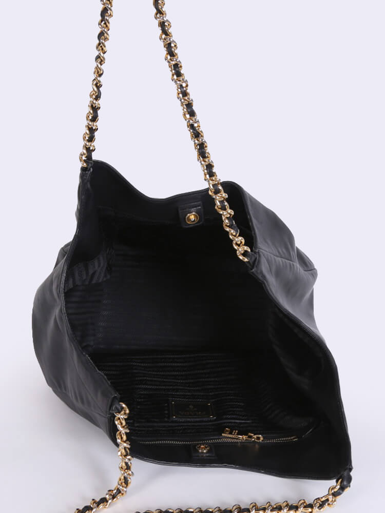 Prada Vitello Soft Chain Handle Shoulder Bag Nero - Black/Silver Hardware product image 6, provided for visual reference and
