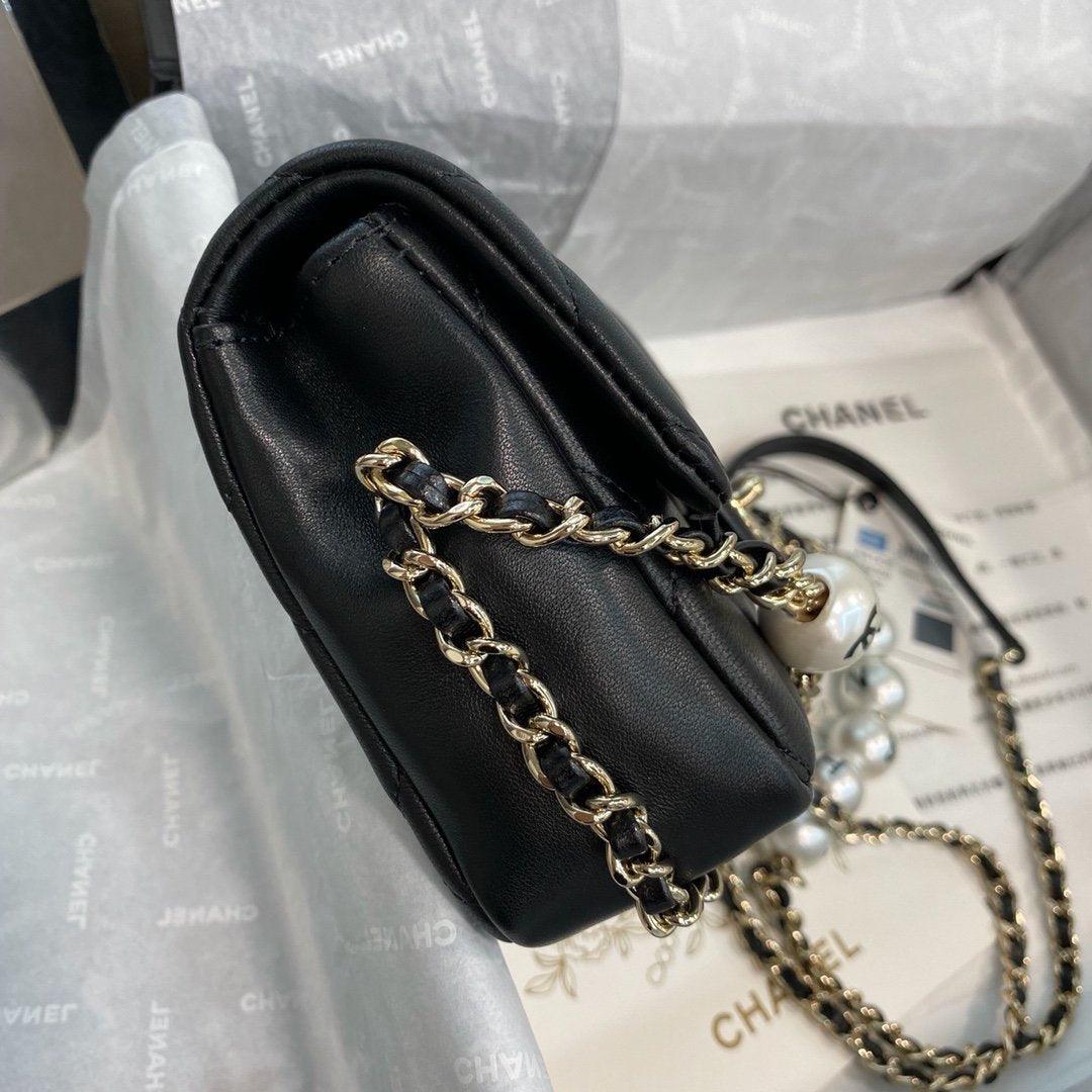 Chanel Pearl Logo Strap Flap Bag Black product image 3, provided for visual reference and product detail review