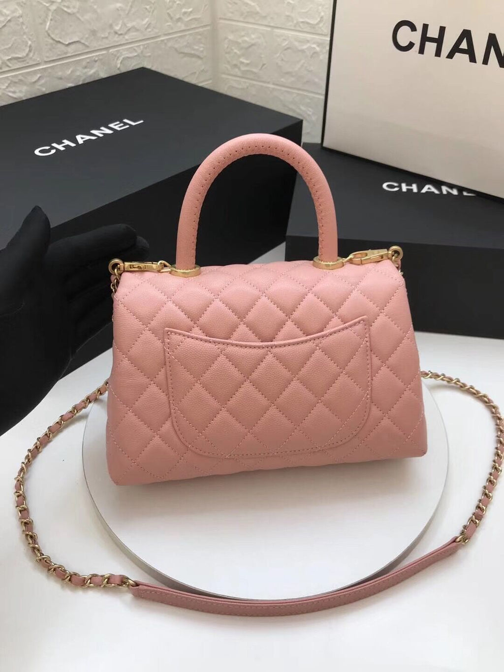 Chanel Coco Handle Gold Caviar Pink 24 cm Handbag product image 3, provided for visual reference and product detail review