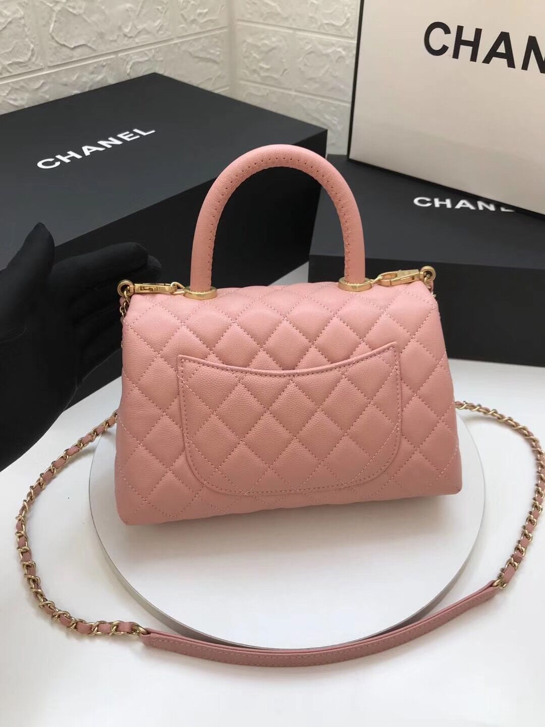 Chanel Coco Handle Gold Caviar Pink 24 cm Handbag product image 3, provided for visual reference and product detail review