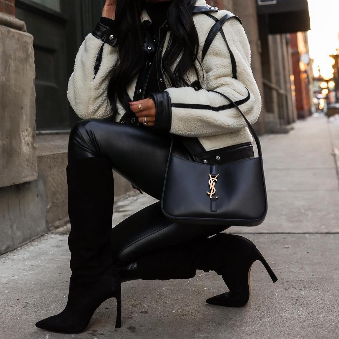 Saint Laurent Mini Le 5 a 7 Leather Hobo Bag - Black product image 3, provided for visual reference and product detail review