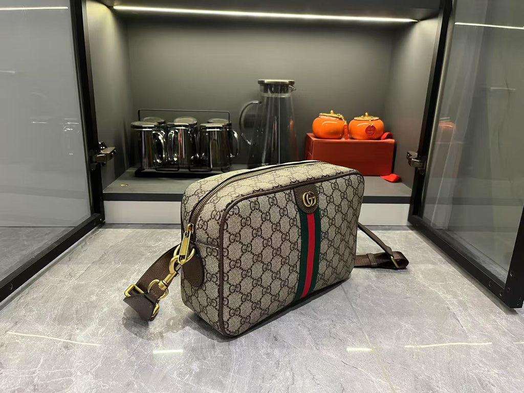 Gucci Ophidia Medium GG Supreme Canvas Shoulder Crossbody Bag with Web Stripe and Leather Trim product image 4, provided for