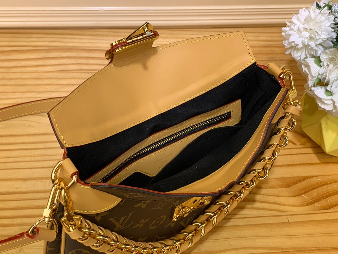 LV Twinny Monogram Canvas Shoulder Crossbody Bag with Chain Strap and Leather Trim - Brown product image 6, provided for