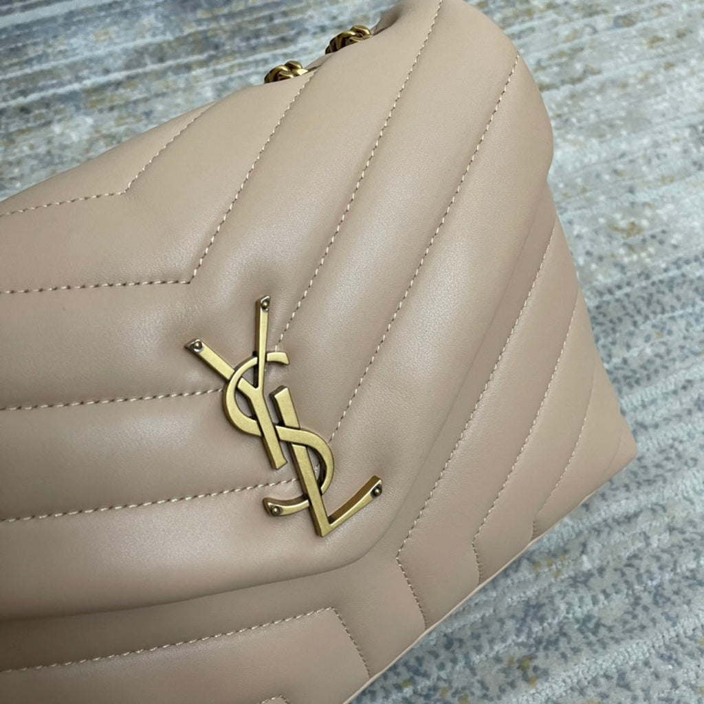 YSL Small Loulou 23 Beige Leather Gold Shoulder Bag product image 5, provided for visual reference and product detail review