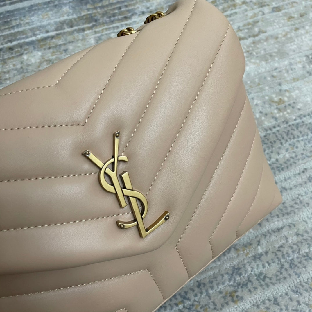 YSL Small Loulou 23 Beige Leather Gold Shoulder Bag product image 5, provided for visual reference and product detail review