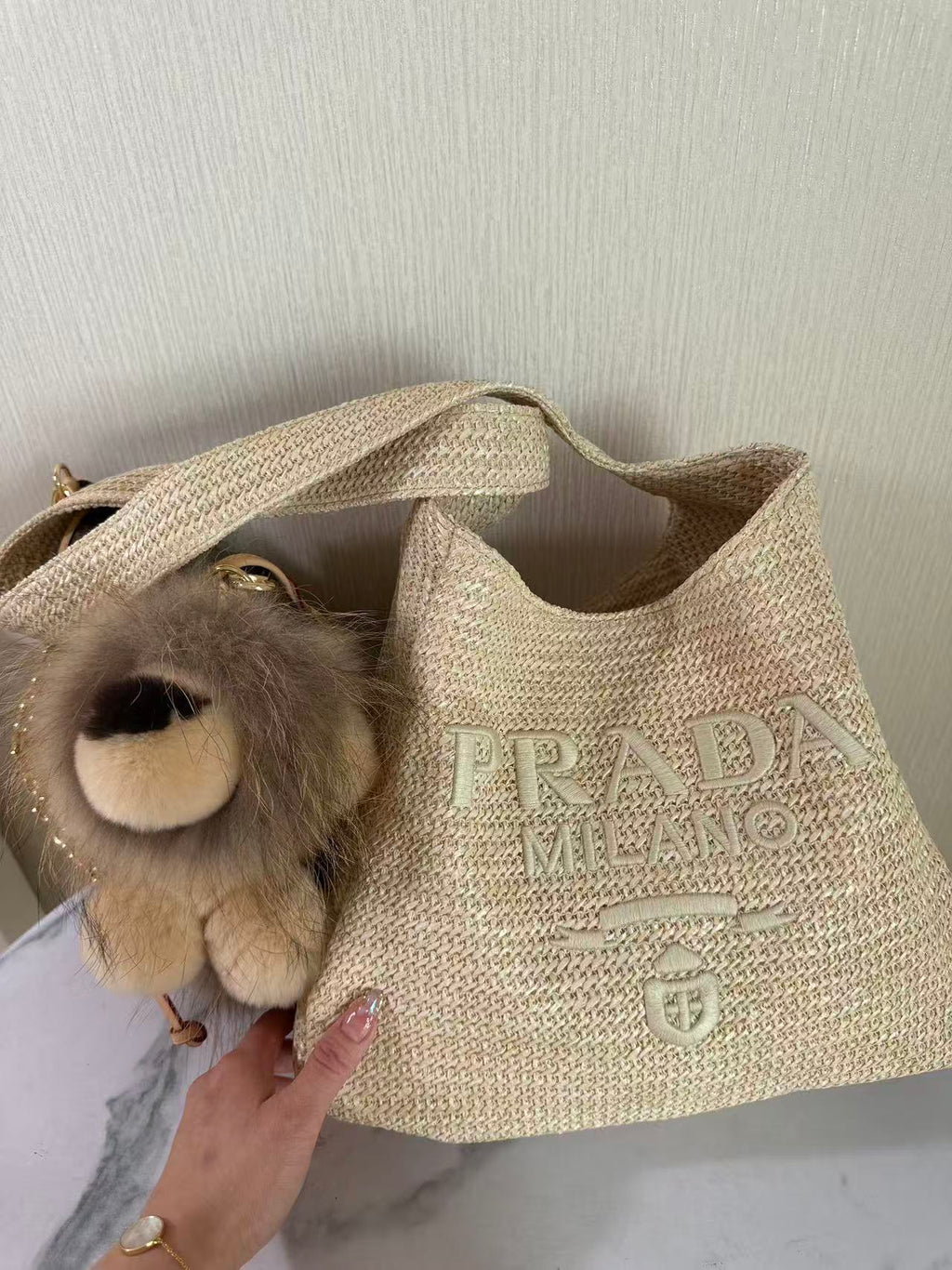 Prada Raffia Round Tote - Beige product image 2, provided for visual reference and product detail review