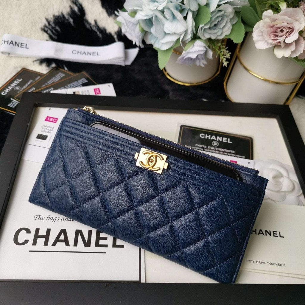 Chanel Caviar Quilted Classic Zip Boy Pouch - Navy product image 2, provided for visual reference and product detail review