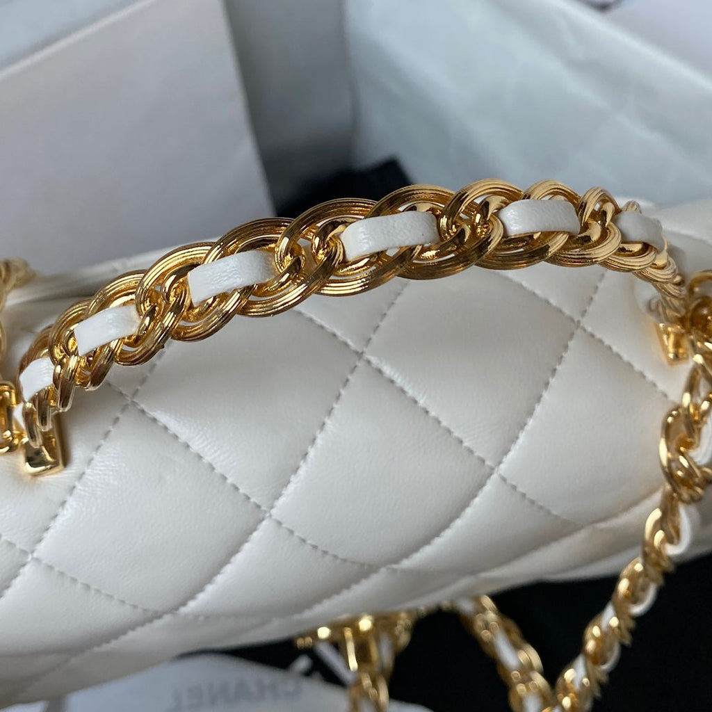 Chanel Flap Bag Gold Top Handle White product image 4, provided for visual reference and product detail review